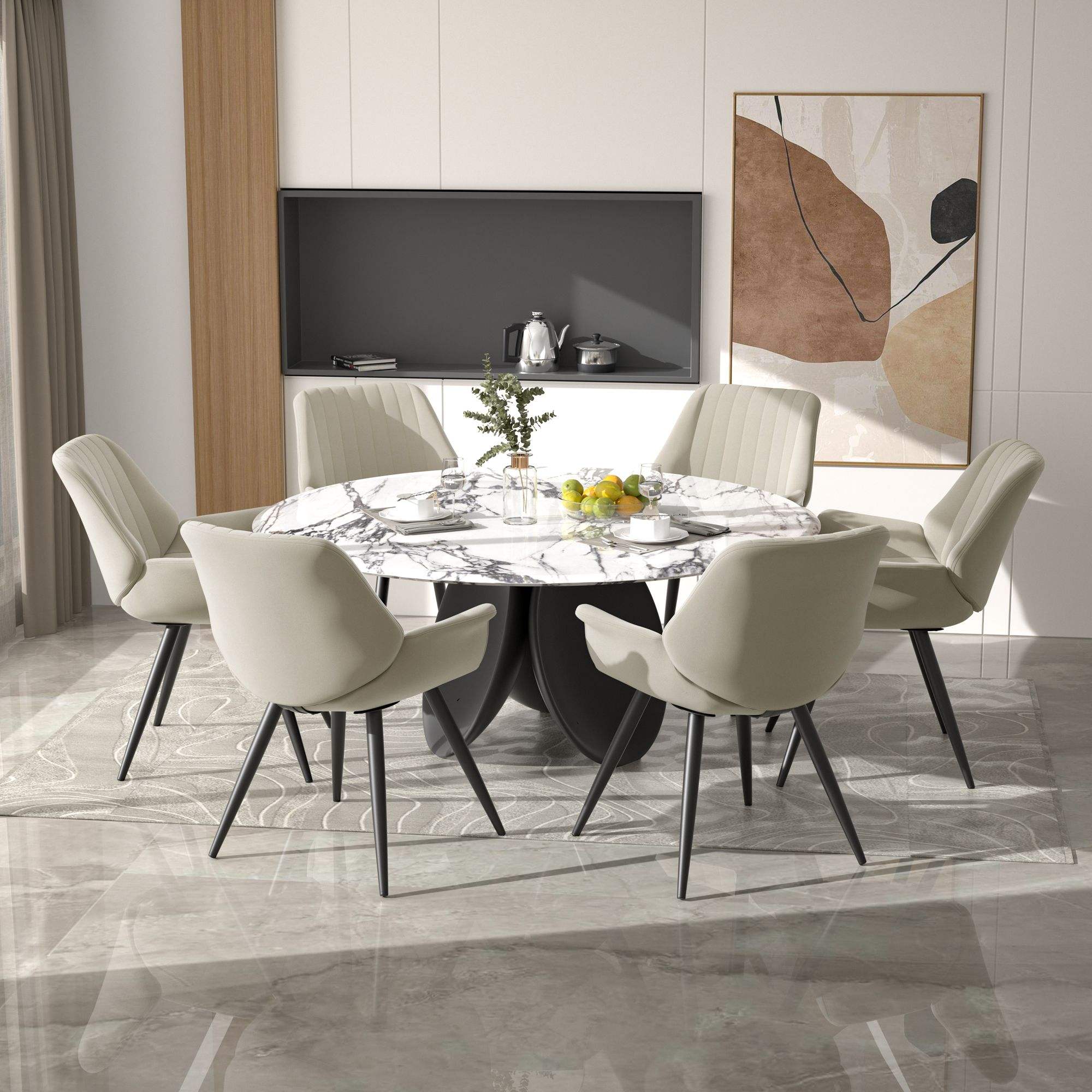 Leather Fabric Upholstered Armchair Living Room Lounge Chair for Home Kitchen Office or Cafe Dining Chairs Product